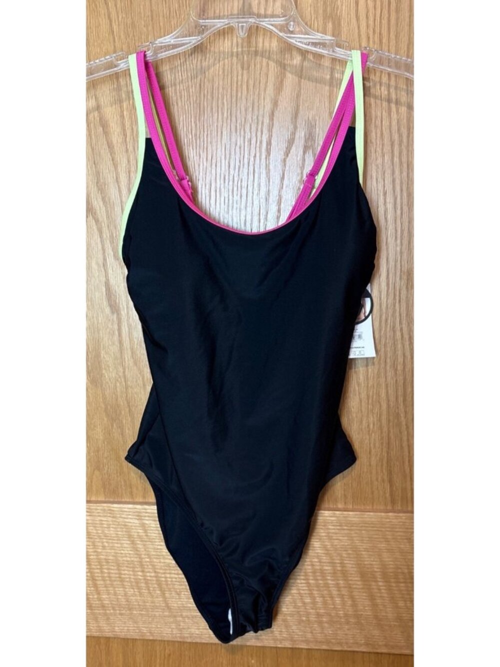 No Boundaries High Leg Black One-Piece Swimsuit With Adjustable Neon Straps M